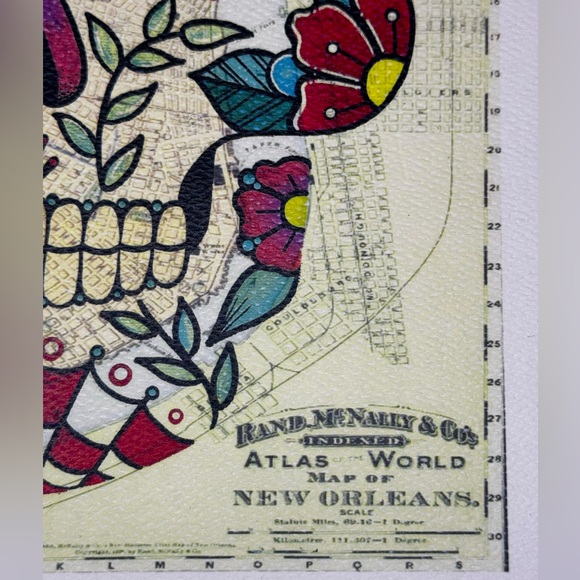 Skull Canvas Painting New Orleans Map & Mardi Gras Post Card St Louis Cathedral - Picture 6 of 9